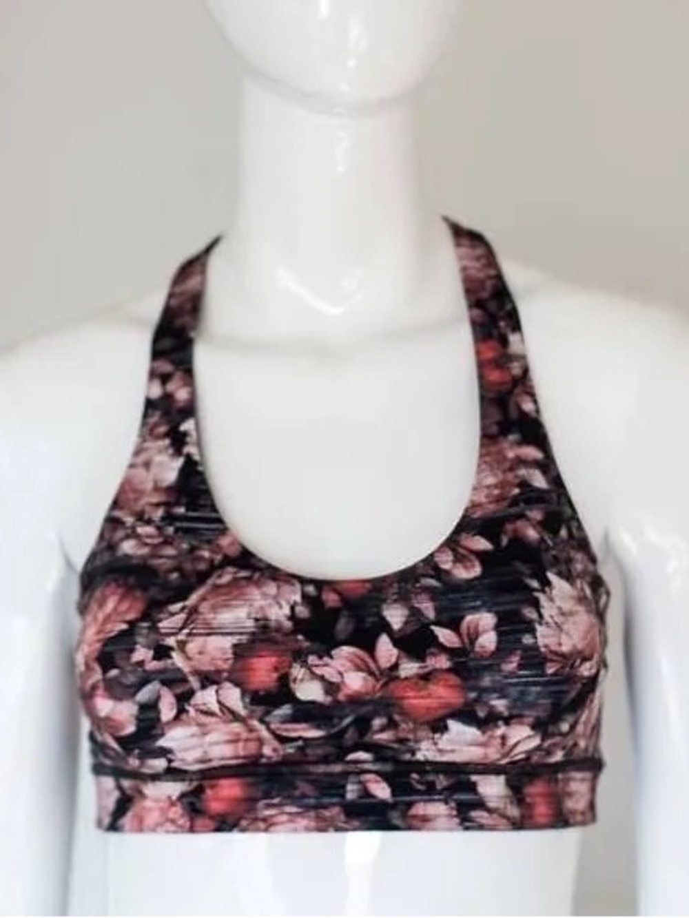 EUC lululemon athletica Pink Peonies Floral Racerback Sports Bra on Black